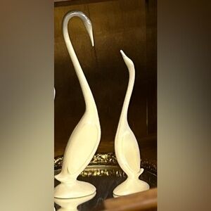 Mid Century Modern Elegant White Ceramic Swan Figurines